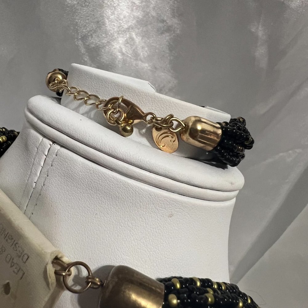 Vintage NENA Multi-strand Black & Gold Seed Bead Necklace, Bracelet & Earrings - Picture 5 of 8